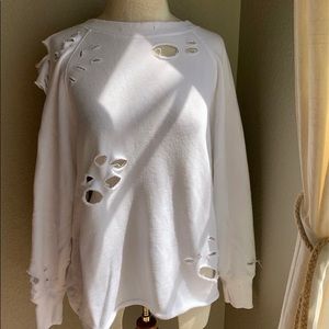 Aerie White Distressed Sweater S